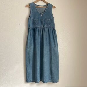 Vintage Norton McNaughton sleeveless denim front zip jumper dress, L